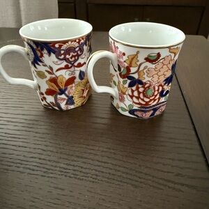 Vintage Classic Imari Andrea By Sadek Porcelain Floral Motif Coffee Mugs